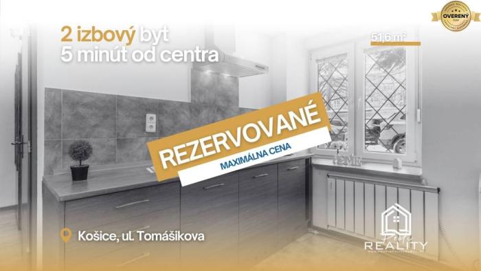 Reality REZERVOVANÉ | Priestranný 2-izbový byt – Košice, Tomášikova ul.