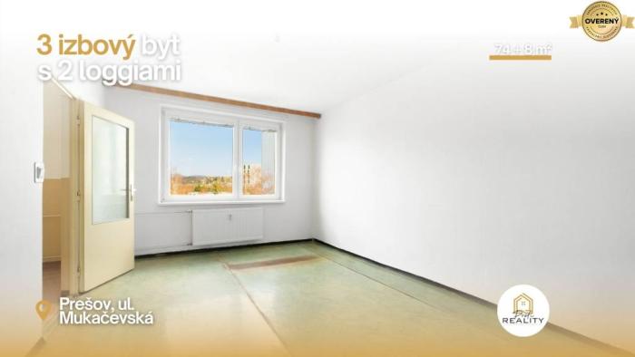 Reality Predaj priestranného 3-izbového bytu 74 m² s dvomi lodžiami v Prešove