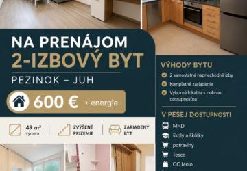 Reality Na prenájom zariadený 2izbový byt Pezinok Juh