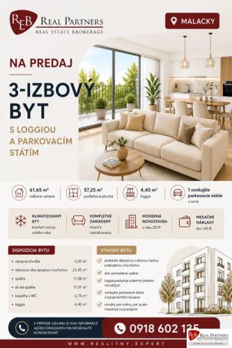 Reality REB.SK Na predaj 3 izbový byt Malacky