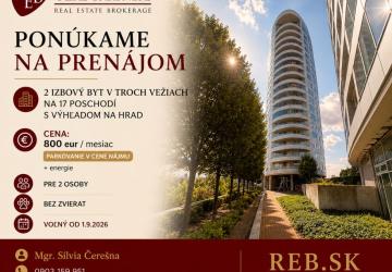 Reality REB.SK - 2-iz byt  na 17 poschodí v projekte Tri Veže, Bajkalská ulica