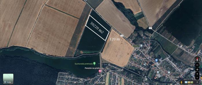 Reality PNORF – orná pôda, 50220 m2, šírka 120 m, Suchá nad Parnou okr. Trnava