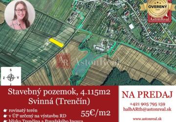 Reality IBA U NÁS! Investičný stavebný pozemok 4.115m2, Svinná, Trenčín